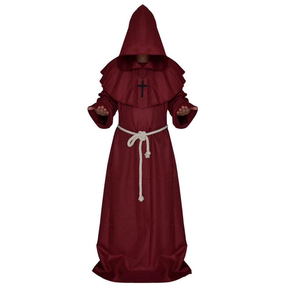 BLESSUME Friar Medieval Hooded Robe Monk Renaissance Priest Robe Halloween Cosplay Costume