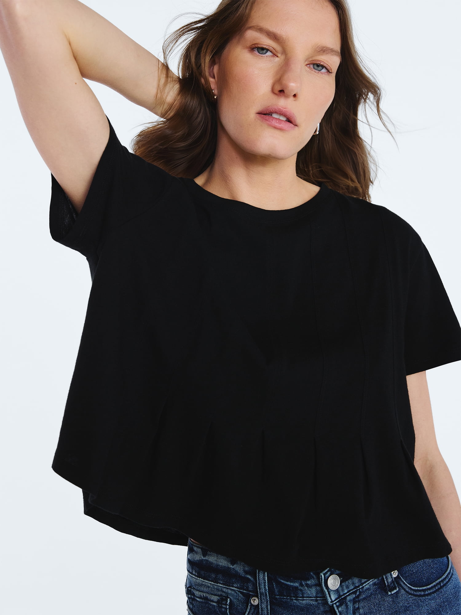 Scoop Women’s and Women's Plus Pleated Cropped Cotton Tee, Sizes XS-4X