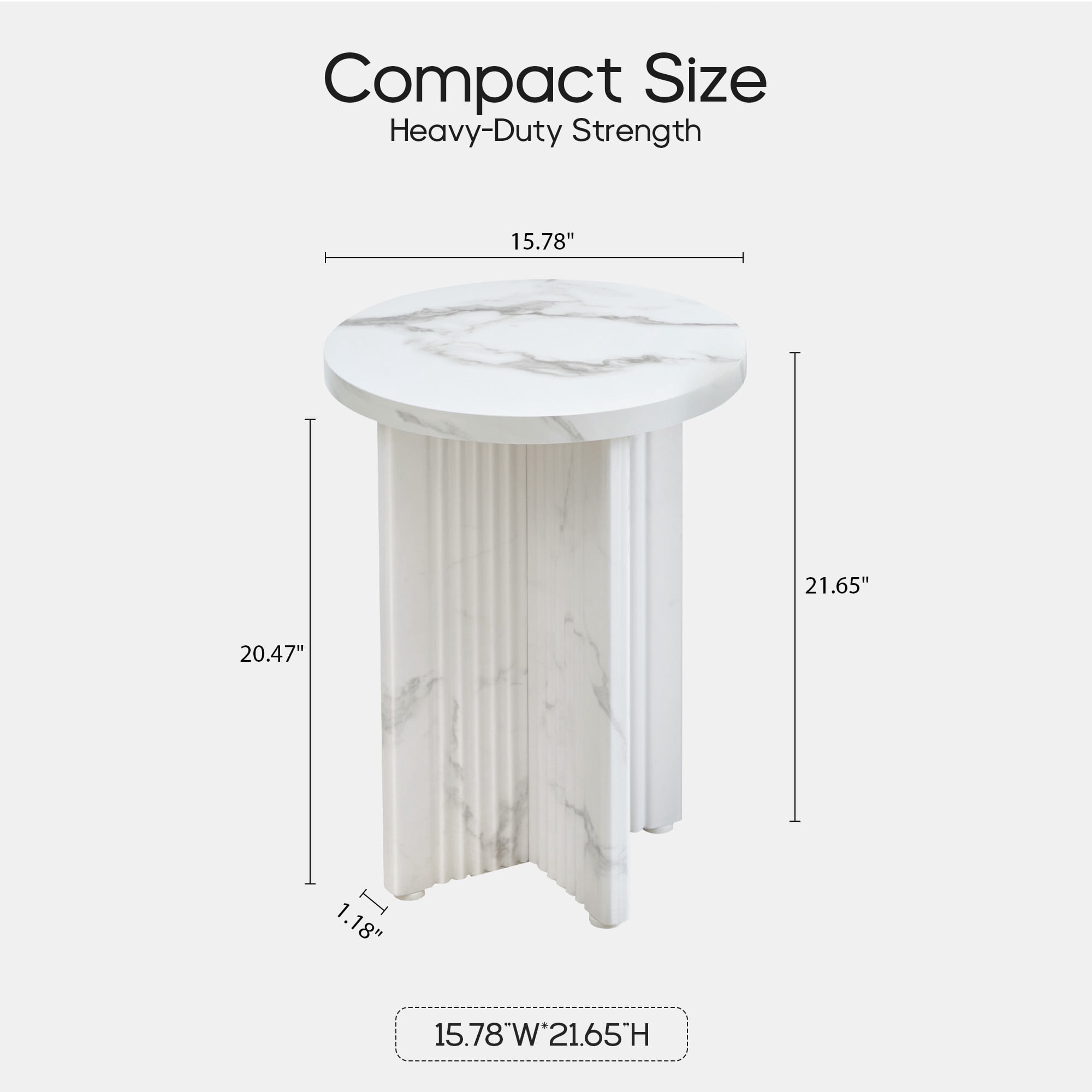 YOCWO Round Small End Tables for Living Room with Wave Base, Mordern MDF Side Table for Bedroom Small Space with Marble Veneer Finish, White