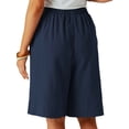 thumbnail image 4 of Shorts for Women Knee Length High Waisted Cotton Elastic Wasit Summer Dressy Casual Long Shorts Navy Blue XL, 4 of 8