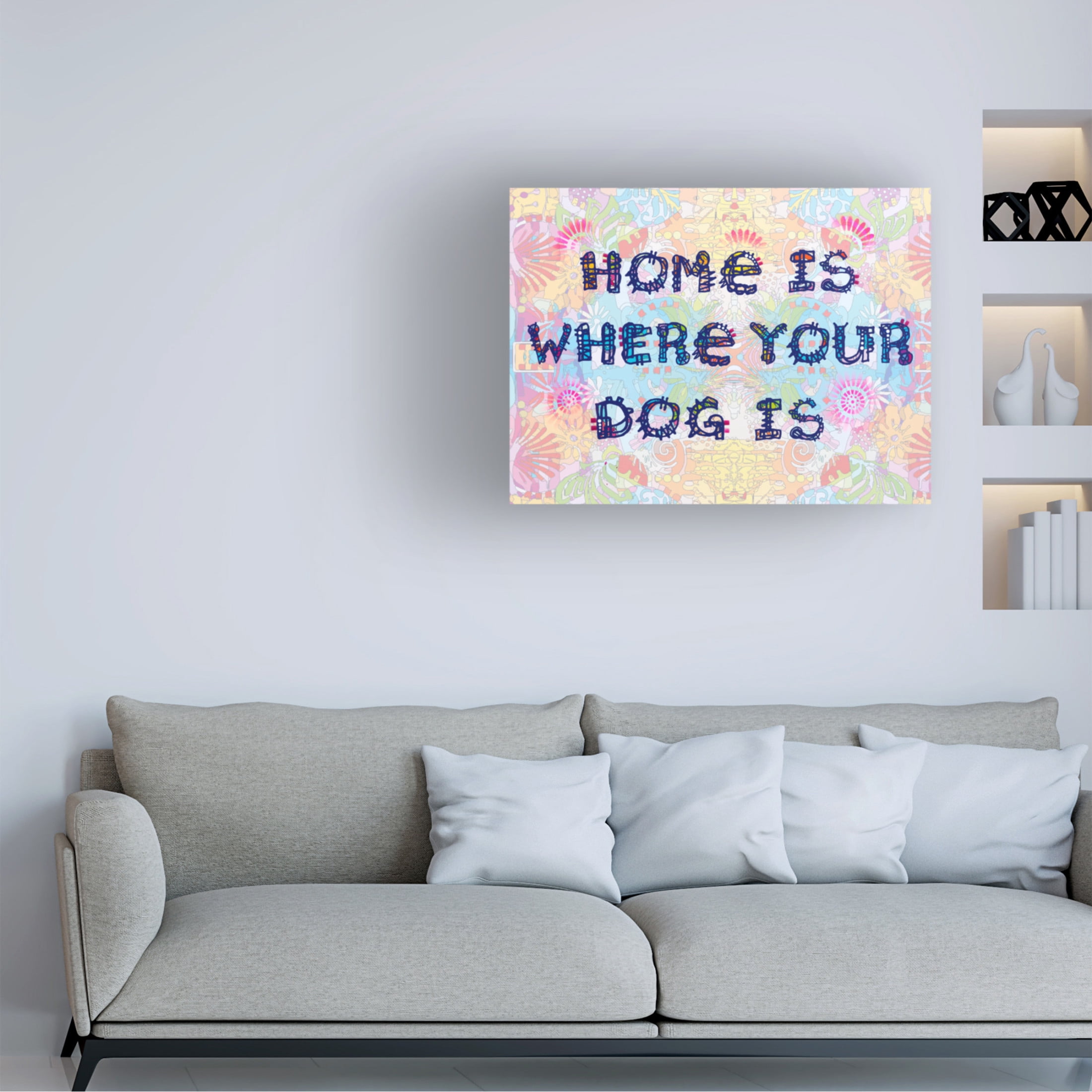 Canvas Wall Art - Dean Russo 'Home Is Where Your Dog Is' Wall Art for Living Room, Bedroom, or Office Décor by Trademark Fine Art - 19 x 14 Inches