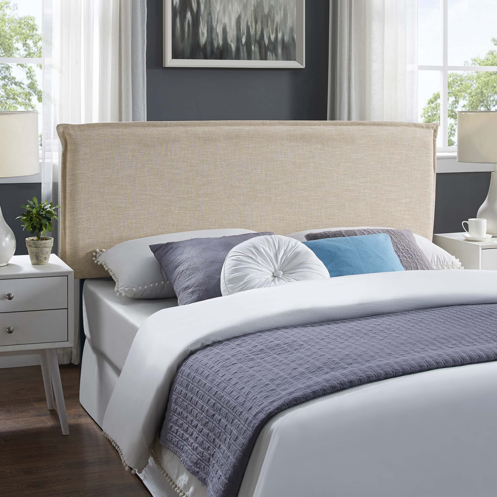 Modway Camille Queen Upholstered Polyester Fabric Headboard in Beige