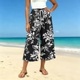 thumbnail image 2 of ZToonmas Women's Print Drawstring Waist Culottes Loose Wide Leg Cropped Pants with Pockets for Summer Casual Wear, 2 of 7