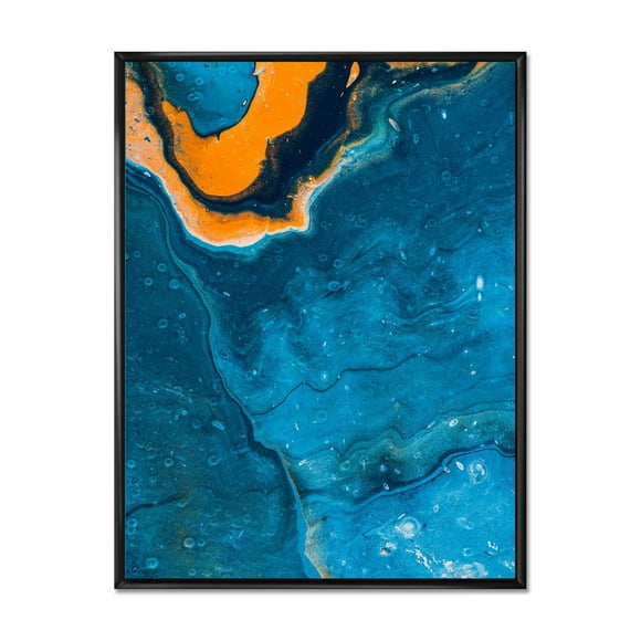 Designart Abstract Marble Composition In Blue and Orange III FLOAT FRAME WALL ART
