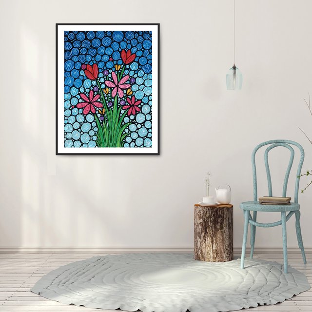Cuadros Decorativos Cuadro de arte de mosaico de taladro redondo completo de plantas de flores pintura de diamante de cristal DIY Ndcxsfigh Nuevos Originales