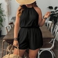 thumbnail image 2 of Women's Halter Neck Floral Print Romper Casual Summer Tie Back Shorts Jumpsuit, 2 of 9