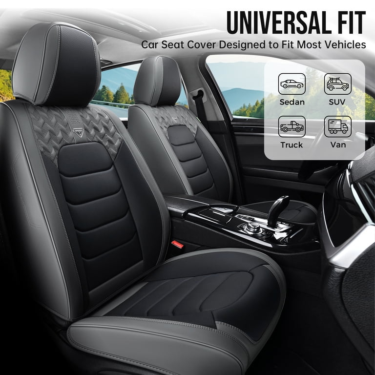 FLORICH Front Seat Covers, Nappa Leather, Black & Gray photo 2