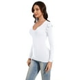 thumbnail image 2 of LadybranchFashion Ribbed Basic T-Shirts for Women Ruffle Sleeve Ruffle Sleeve Sexy Ribbed Slim Fitted Shirts Blouse(Small,Pure White）, 2 of 9
