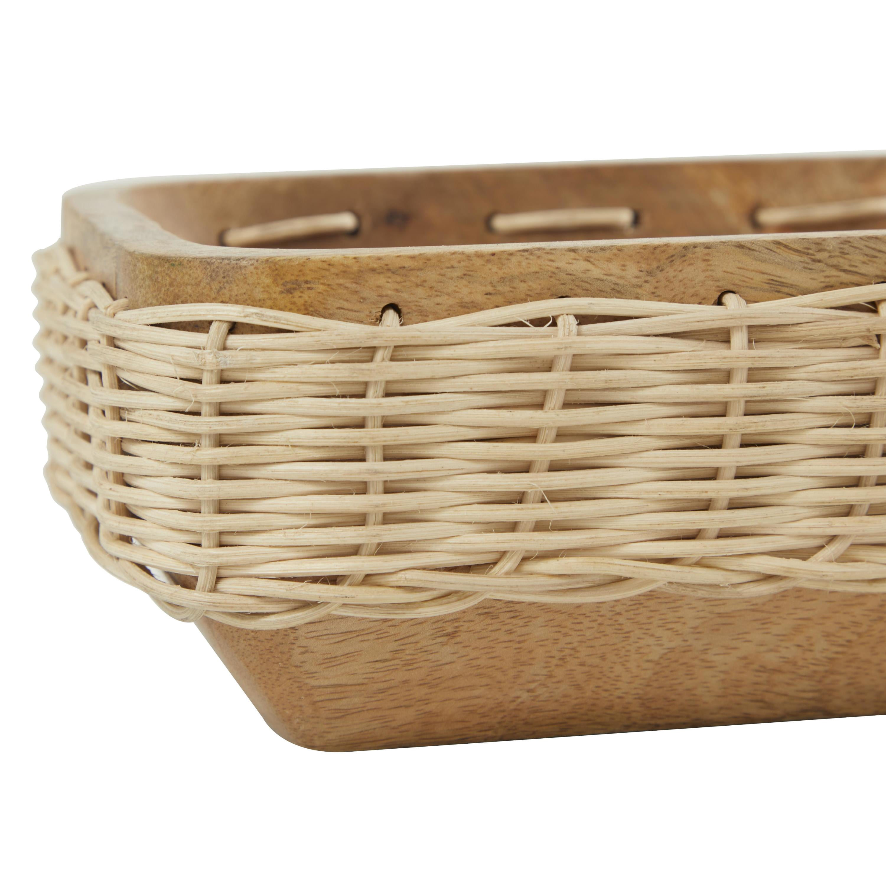 DecMode 24" x 8" Brown Mango Wood Handmade Nesting Tray with Hand Woven Seagrass Accents, 1-Piece