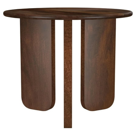 Novo Side End Table, 24 Inch, Three Panel Legs, Brown Mango Wood