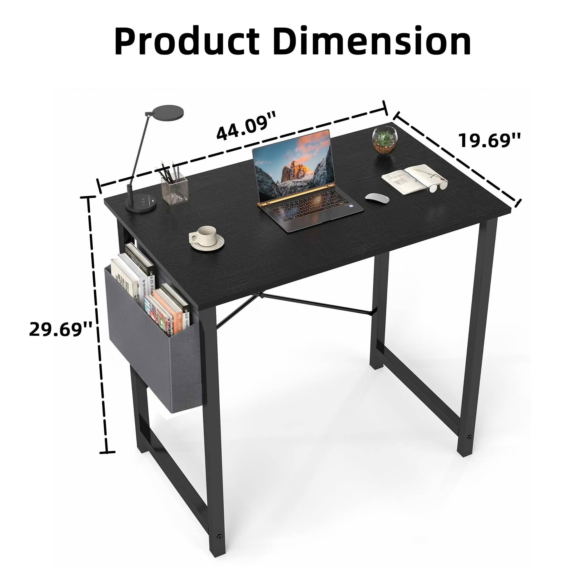 MAYEERTY Office Computer Desk, Fabric Storage Bag, Sturdy Steel Frame & Wooden Tabletop