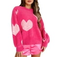 thumbnail image 1 of EYIIYE Chandail Duveteux à Cœur pour Femmes Adolescente Fille Manches Longues Tricot Chandail Col Rond Tricot Torsadé Épais Chandails Femmes Ample Décontracté Hauts Doux pour Printemps Hiver Automne Vêtements d'Extérieur, 1 of 8