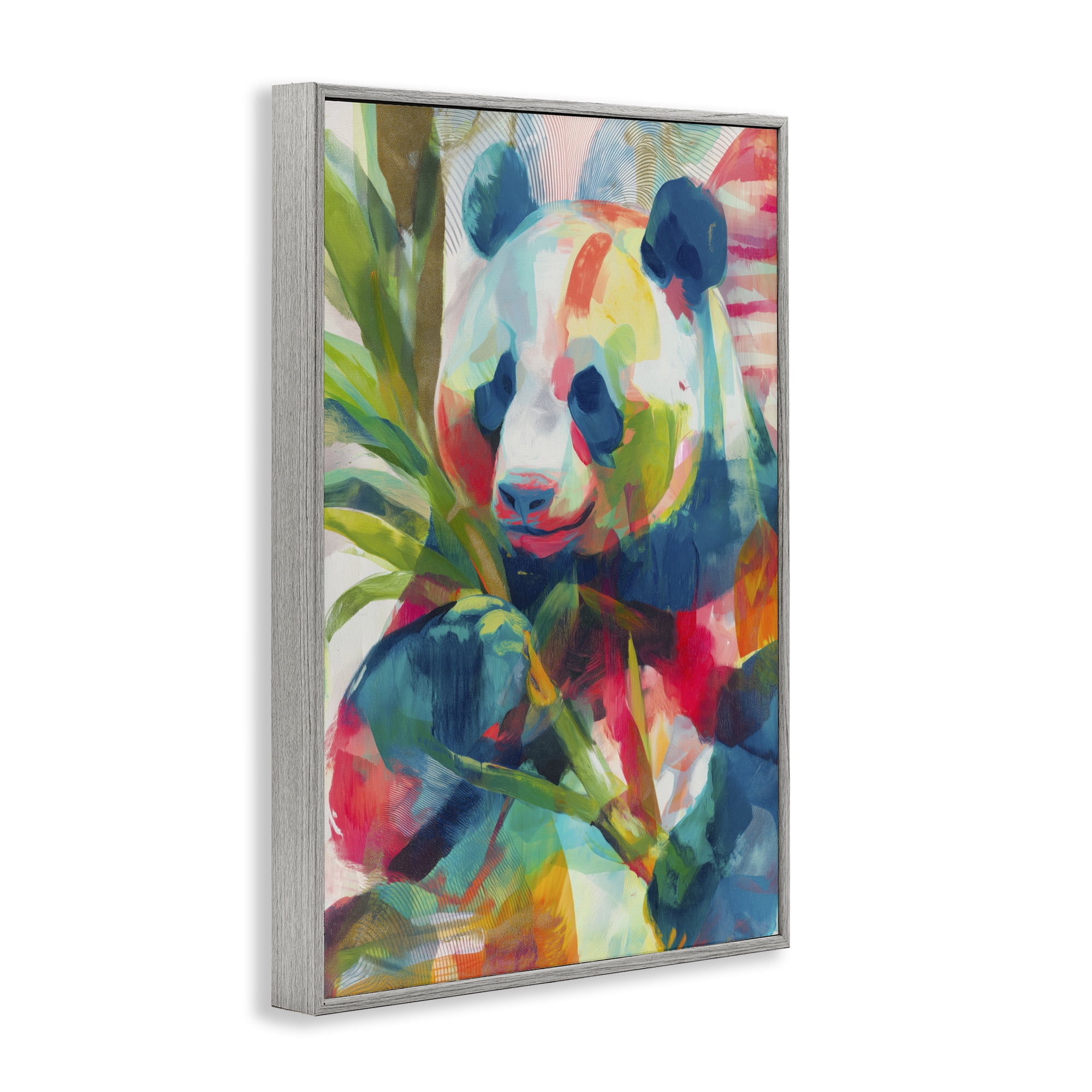 Stupell Industries Expressive Panda In Bloom Gray Framed Giclee Art, design by Chromatic Storm Studio