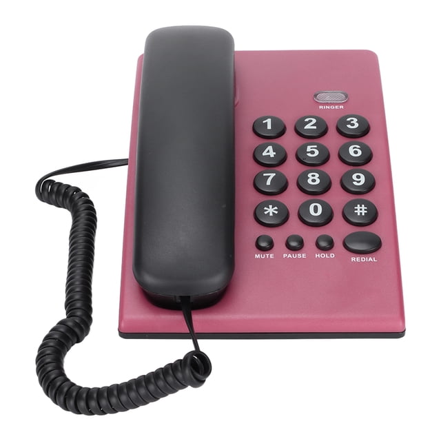 Teléfono fijo multifuncional KXT504 con cable y sin batería, con auricular magnético doble para oficina, hotel (rojo rosa)