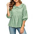 thumbnail image 4 of Ndbuld Pluz Sise Women Blouses Long-Sleeve Collar Button Pullover Top,Green,L, 4 of 5
