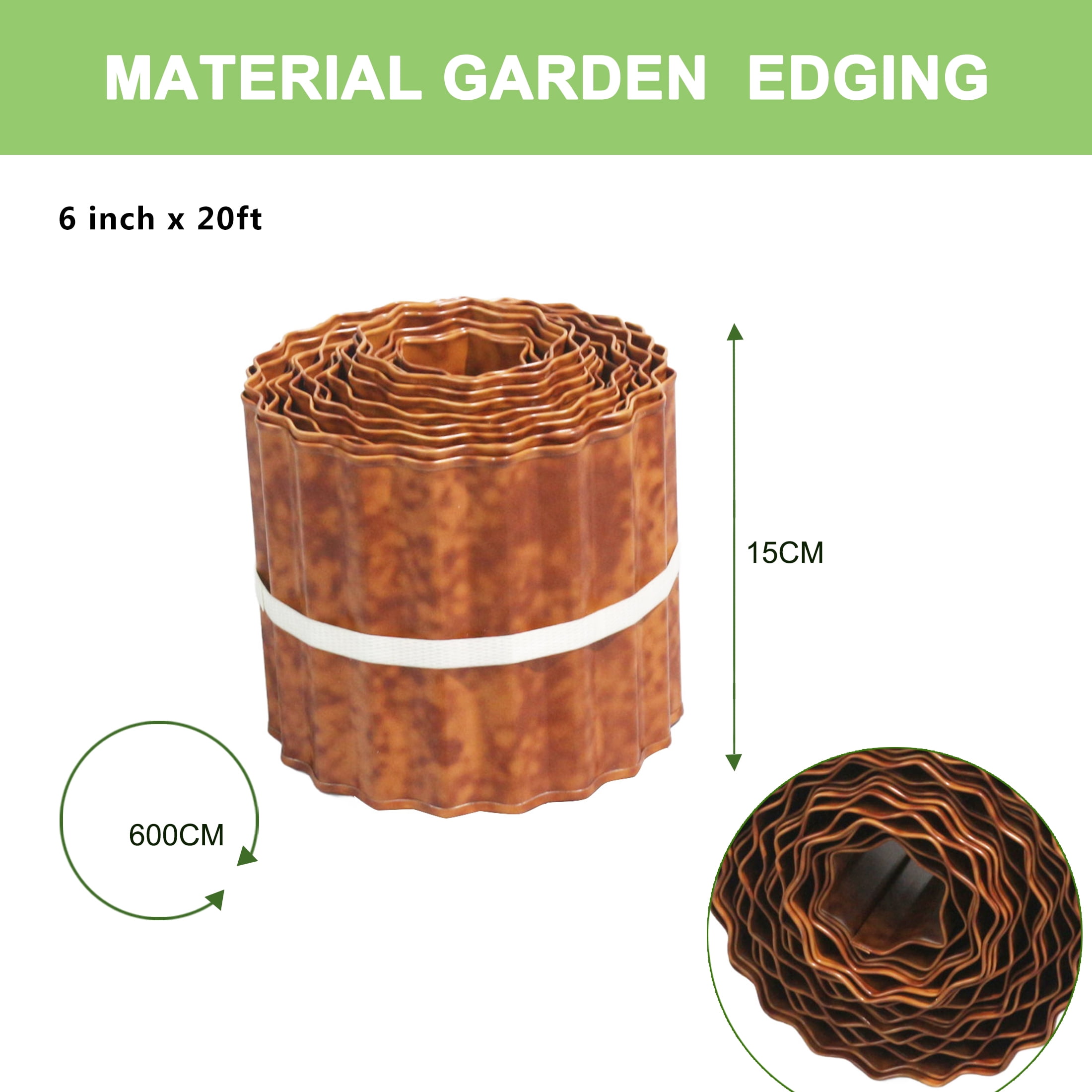 4W Galvanized Steel Garden Edging, 6" x 19.69' Corrugated Landscape Border, Flexible Lawn and Yard Edging Strip for Flower Beds and Tree Rings, Rust
