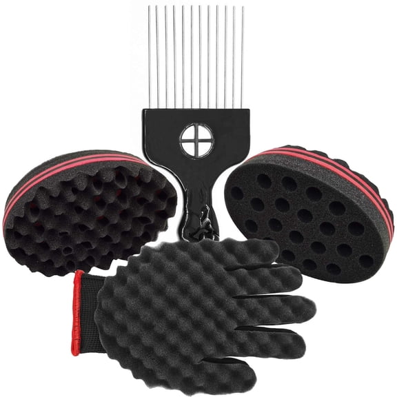 4pack Hair Sponge Set - Magic Hair Twist Sponge Brush For Hair Include Curl Sponge Glove Hair Sponges For black men curls Twist Curl Dreads Locking Afros Coils