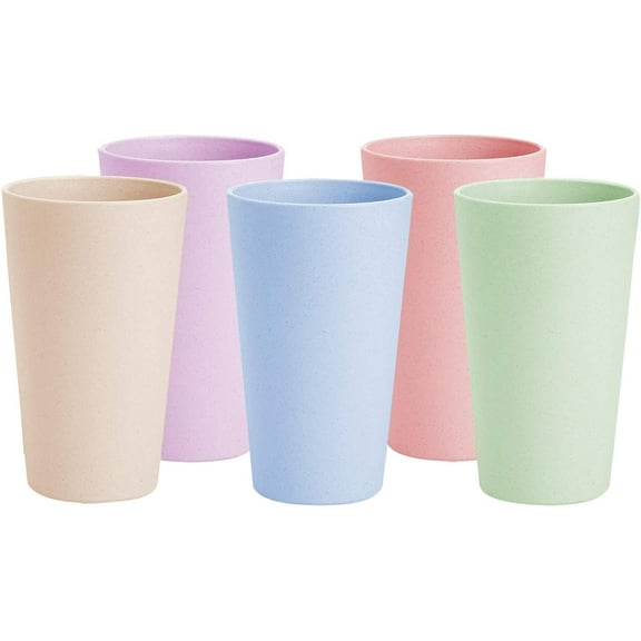 16OZ Wheat Straw Cups, Plastic Cups Unbreakable Drinking Cup Water Cup, Stackable Coffee Cup Juice Tumblers,Reusable Dishwasher Safe Water Glasses(5 Colors)