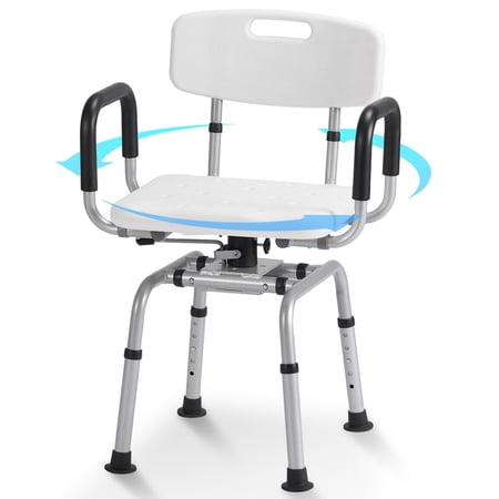 Naipo 360° Swivel Shower Chair for Elderly & Disabled - Adjustable Height Bath Chair with Armrests, Backrest & Non-Slip Seat - 300 lbs Capacity, White