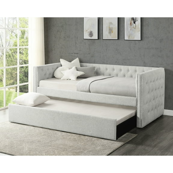 Attractive Home Decor Daybed With Button Mattress Pad Pair And Classy Nailhead Trim Sophisticated Base In Gray For