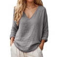thumbnail image 2 of YMNXA Womens T Shirt Long Sleeve V Neck Solid Color Elegant Fashion Comfortable Basic Top Shirt For Daily Wear,Grey,S, 2 of 6
