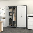 thumbnail image 6 of Broom Storage Cabinet with Locking Doors and Shelves,Broom Closet Storage Cabinet with Hanging Rod and Hooks,Metal Garage Cabinets for Kitchen,Bathroom,Office 72.8" H White&Grey, 6 of 15