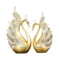 thumbnail image 3 of FashionCha 2 Pieces Love Swan Statue Swan Sculpture Statues Collection Animal Creative Home golden, 3 of 9