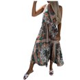 thumbnail image 4 of Vestido largo de verano para mujer, informal, sexy, sin mangas, estampado, con cuello en V, con cordones, delgado (cinturón incluido) Pompotops  ghjkhdj9053, 4 of 9