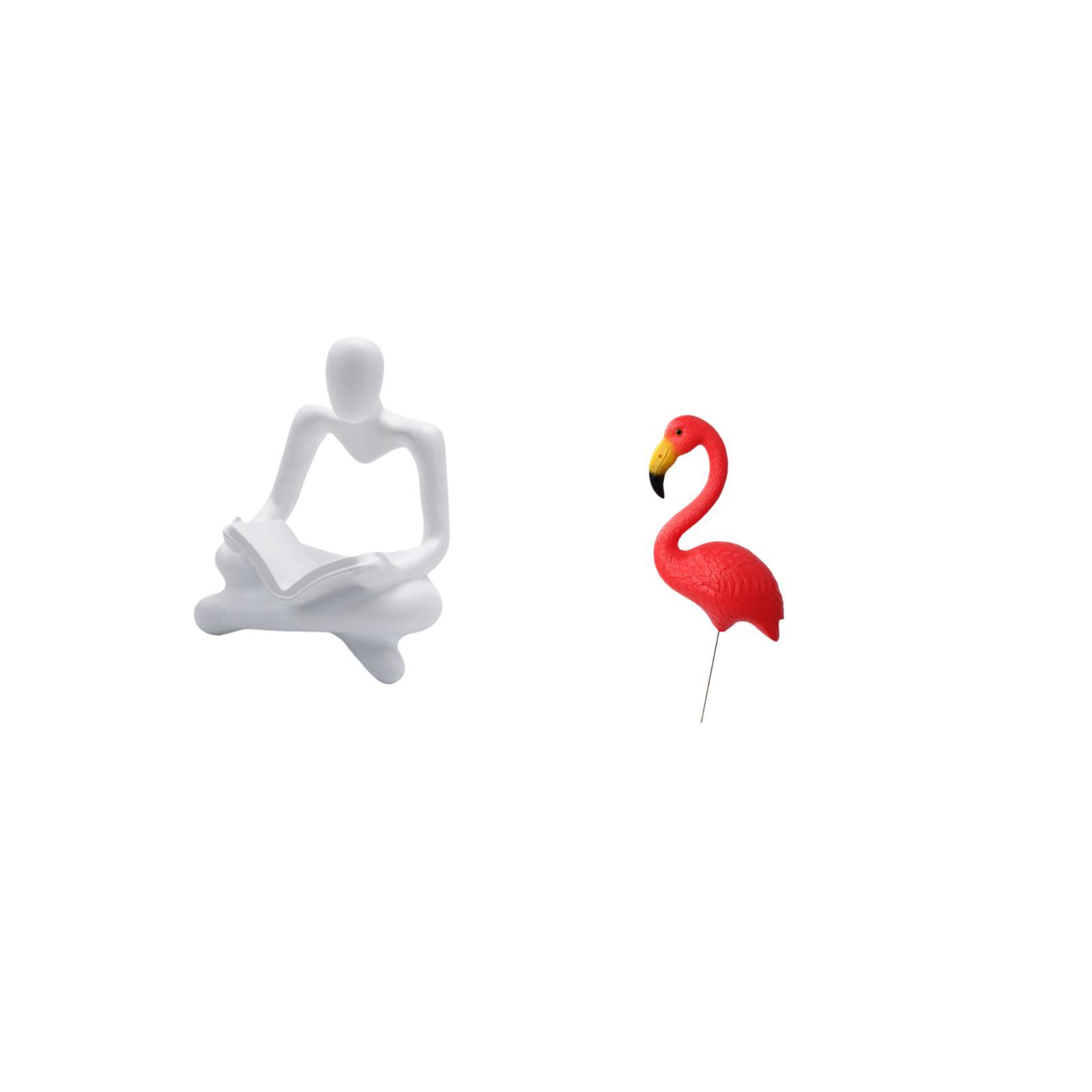 CarpNettore Creative Abstract Bird Thinker Statue Figurine Craft Sculpture for Living Room Decoration Yard Art Ornament Backyard Fairy Garden Accessories Flamingo Garden Stake Holiday Spring