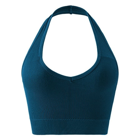 Timegard Women Sports Bra Seamless Wireless V Neck High Support Open Back Yoga Gym Workout Crop Tank Top