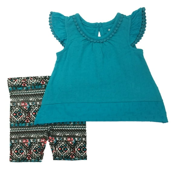 Infant & Toddler Girls Turquoise Shirt & Aztec Print Shorts Baby Outfit 3-6m