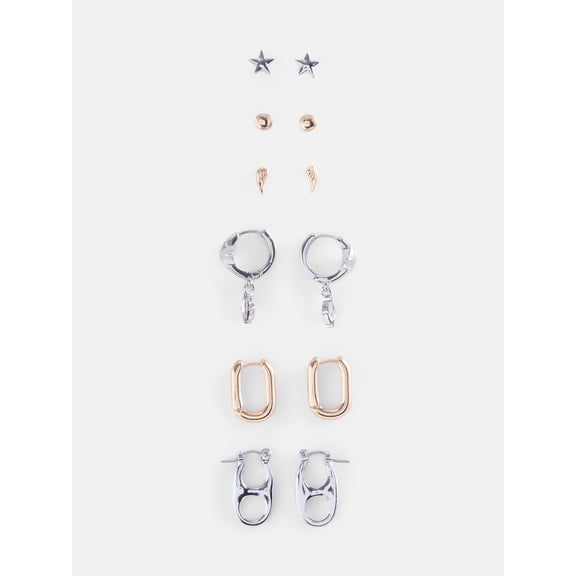 No Boundaries Hoop and Star Earring Set, 6-Pairs, Women's