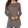 thumbnail image 4 of Long Sleeve Crewneck Solid Color Basic Tops for Women Tunic Shirts Comfy Split Casual Tees Wine,XL, 4 of 5