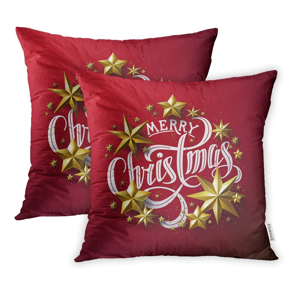 CMFUN Calligraphic Merry Christmas Lettering Decorated Gold Stars