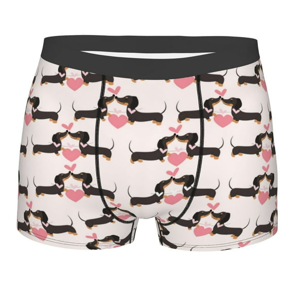 Balery Dachshund And Hearts Men's Boxer Briefs, Soft and Breathable Cotton Underwear with nylon Waistband-Medium