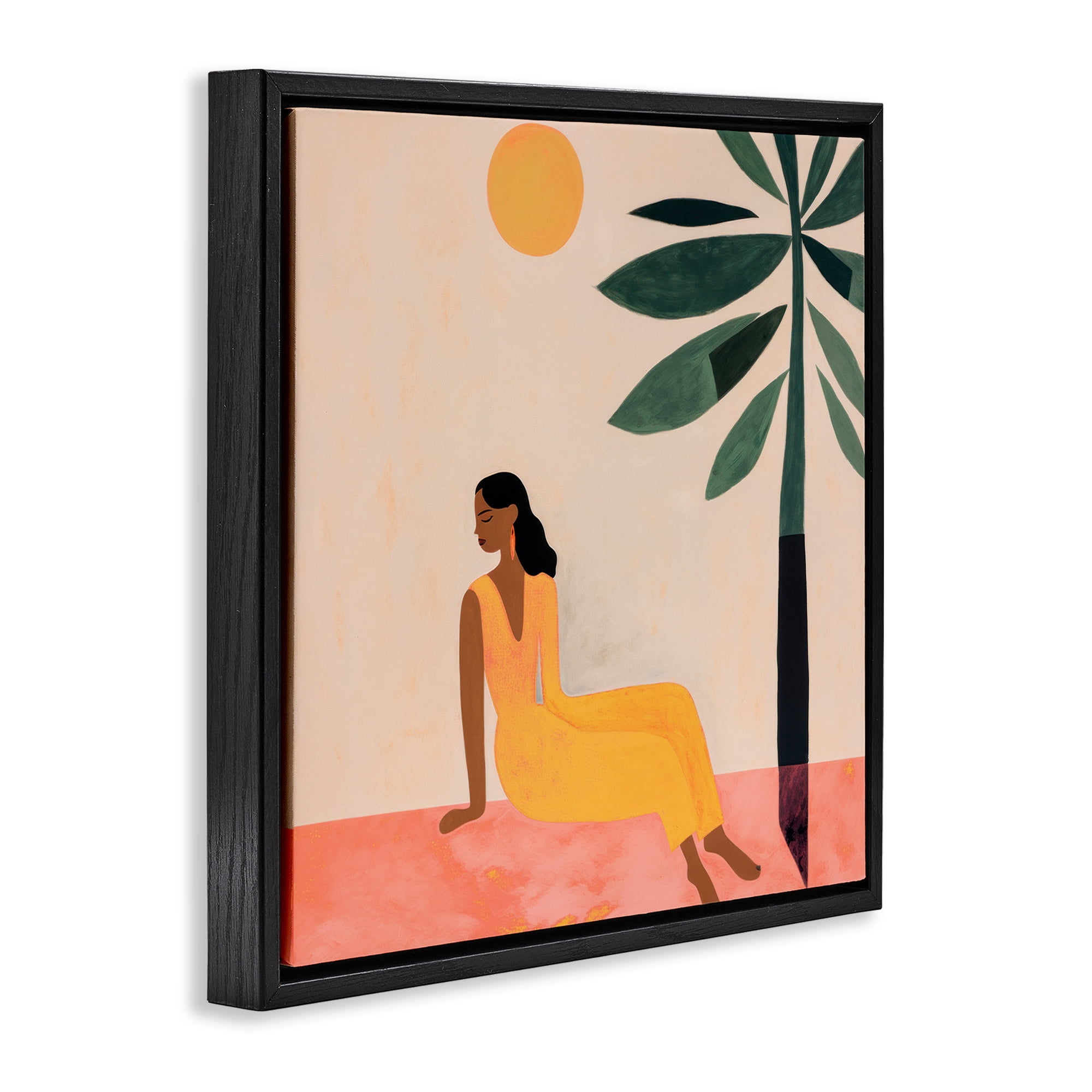 Stupell Industries Tropical Boho Woman People Painting Black Floater Framed Canvas Art Print Wall Art, 18 x 18