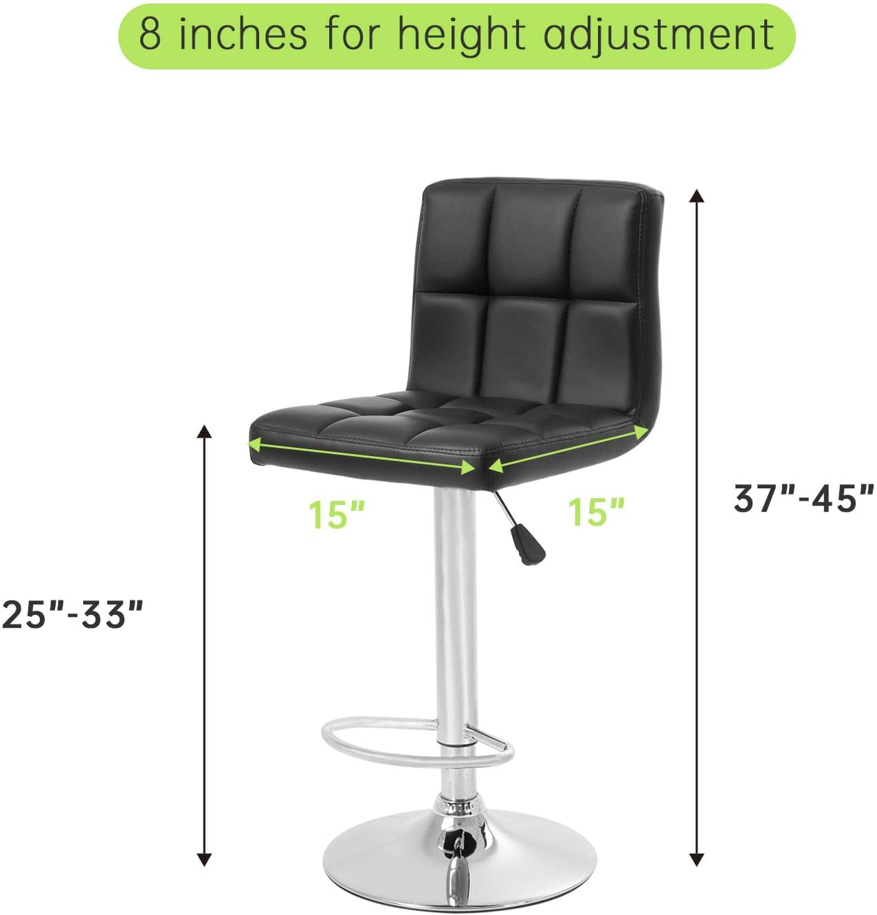 FDW Black Swivel Bar Stools PU Leather Padded with Back Height Adjustable Counter Stool Barstools Dining Chair,Set Of 2