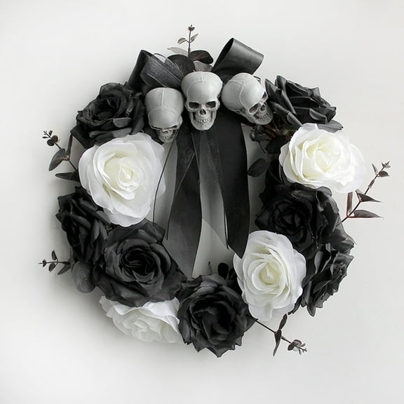 Cheer US Halloween Wreath for Front Door, Halloween Decor with Artificial Rose,Skulls Head for Indoor Outdoor Party Decor,Front Door Wall Wreath Ornaments Decorations