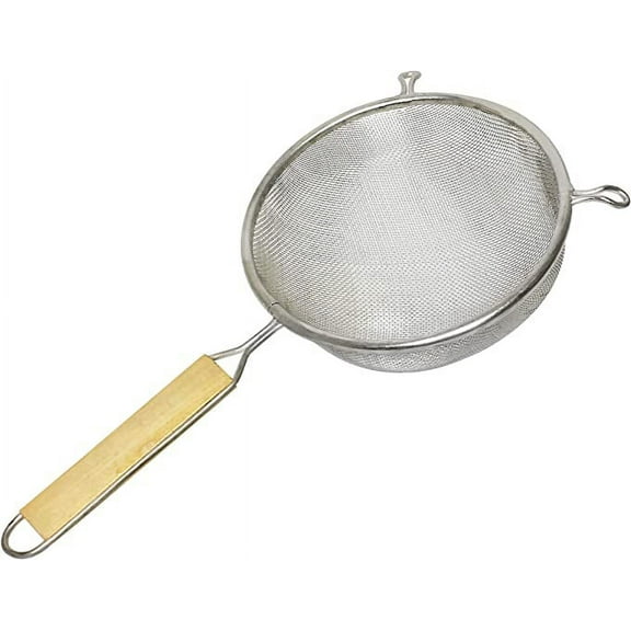 TrueCraftware – 8" Single Medium Mesh Strainer, Stainless Steel Mesh with 6-1/2" Flat Wooden Handle