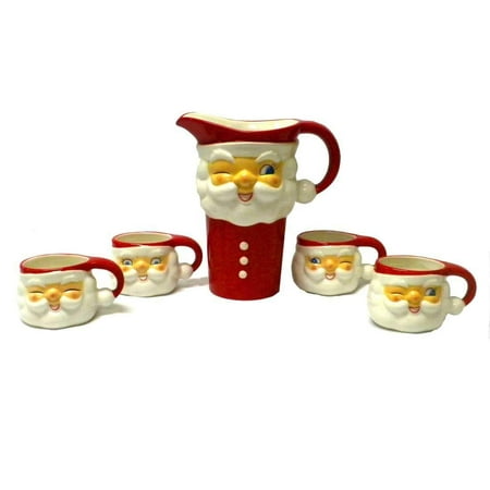 - Tinsel Town Vintage-style Winking Santa Ceramic Pitcher & Cups Set of 5