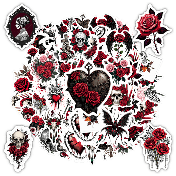35pcs Gothic Stickers Skull Decals Floral Stickers Horror Vinyl for Suitcases Laptops Guitars