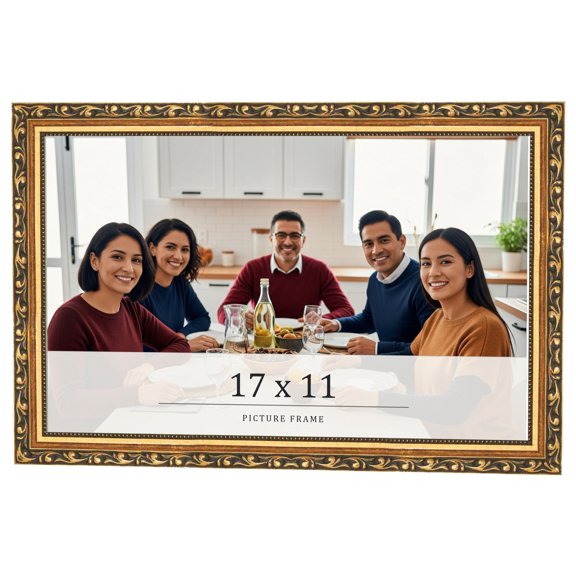 17x11 Frame Black & Gold Solid Wood Picture Frame Width 1.125 Inches | Interior Frame Depth 0.375