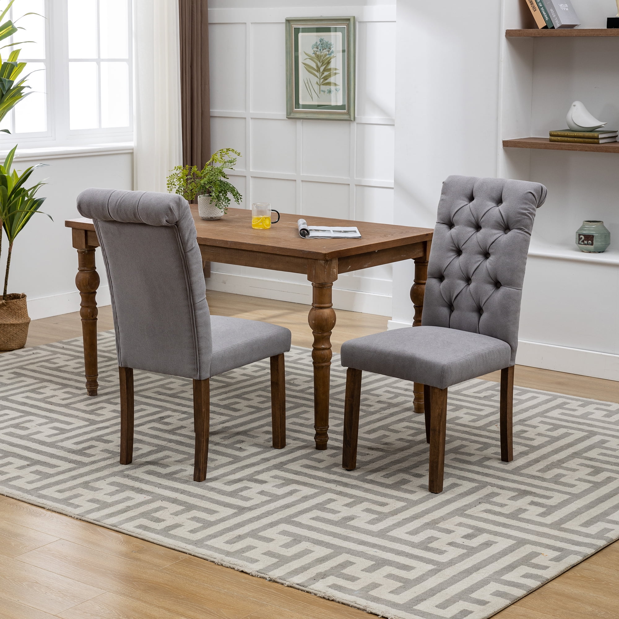 HFORESTY Gray Dining Room Chairs Set of 2, Upholstered Fabric Parson