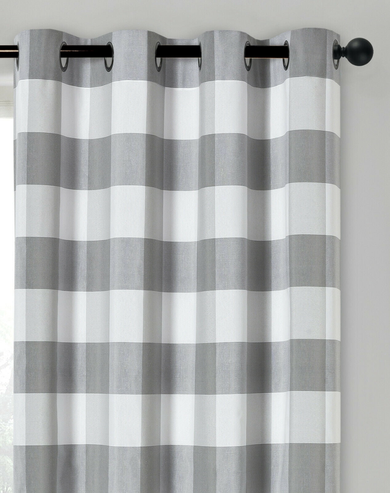 Kate Aurora Lodge Farmhouse Gray Plaid Country Light Filtering Kitchen Curtains, 54 x 84 in (2 Panels)