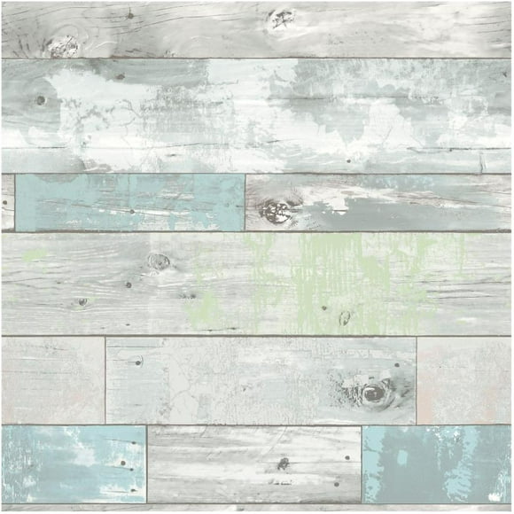 Beachwood Planks Peel and Stick Wallpaper - Blue and Green, 20.5" x 18'
