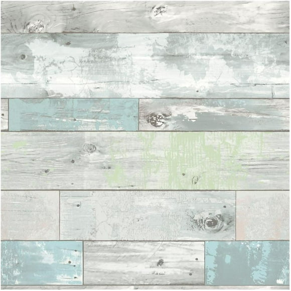 Beachwood Planks Peel and Stick Wallpaper - Blue and Green, 20.5" x 18'