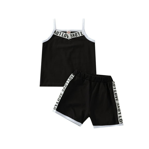 Fesfesfes Toddler Kids Baby Girls Summer Black Suspender Top Shorts Clothes Set