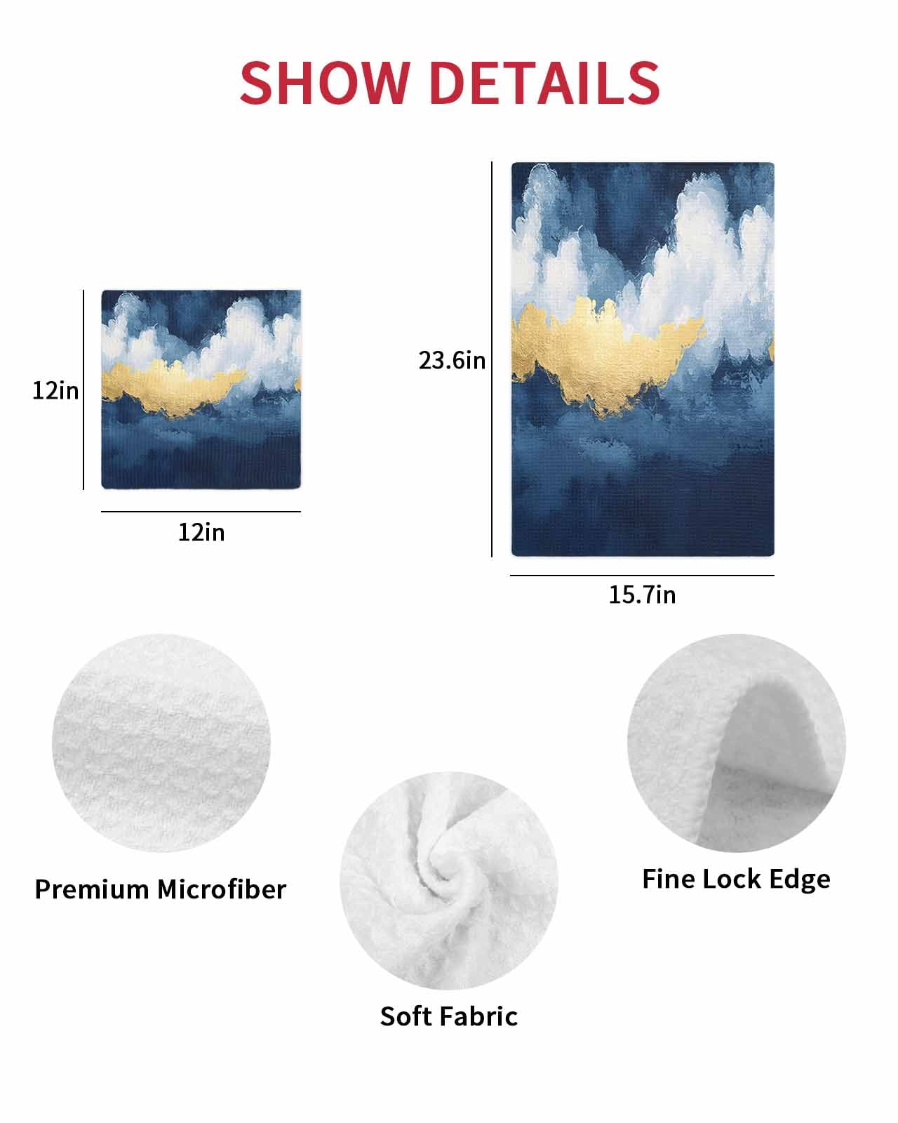 Navy Blue Kitchen Dish Towels for Drying Dishes Set of 3, Abstract Modern Oil Painting Art Waffle Weave Microfiber Hand Tea Bathroom Towels Quick Dry & Absorbent Towel 15.7x23.6