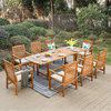 Summit Living 9-Piece Acacia Wood Outdoor Patio Dining Set with 8 Wooden Chairs with Cushions & 1 Expandable Wooden Dining Table for 6-8 Person