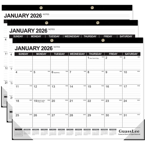 GuassLee Large Desk Calendar 2026, 3 Packs, 18 Months from Jan. 2026 to Jun. 2027, 22" x 17" Desk/Wall Calendar Hanging Planner with Julian Date, Not